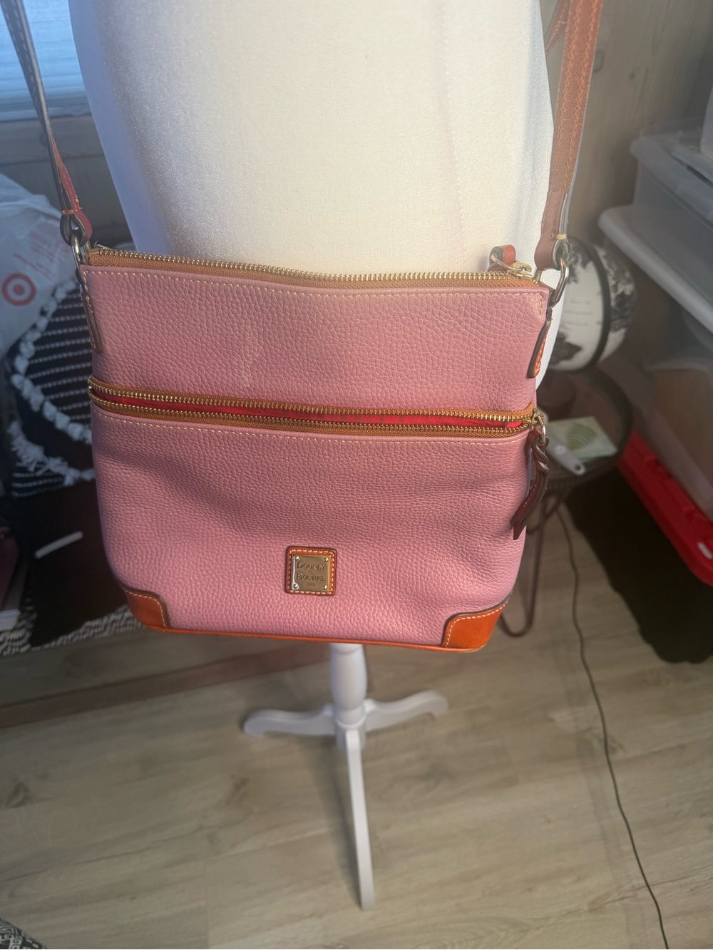 Dooney & Bourke Purple Leather Shoulder Bag with Logo Plate